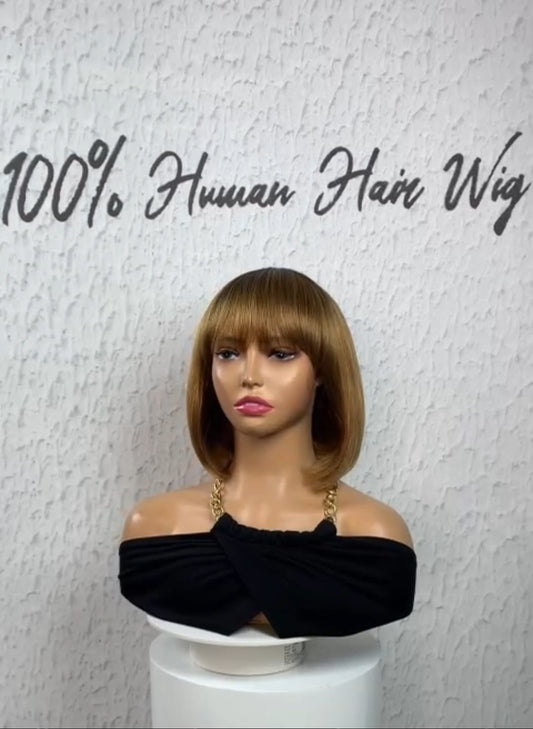 Bob Human Hair Wig with fringe-Straight