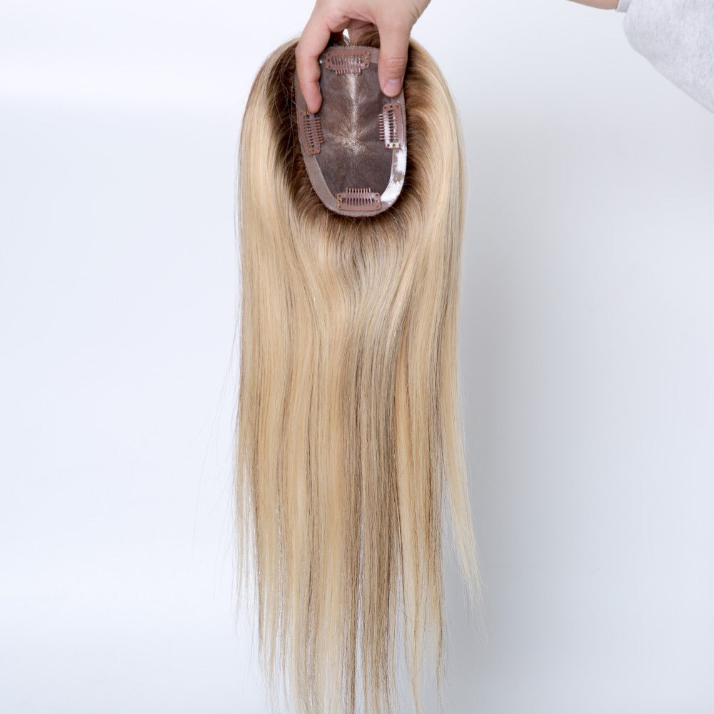 Mono base European human hair topper Color 22 with highlights #4