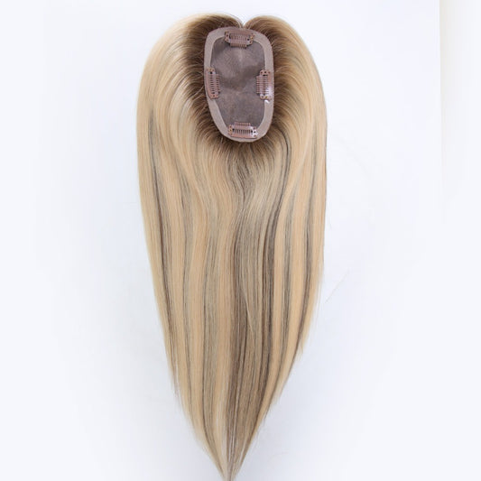 Mono base European human hair topper Color 22 with highlights #4