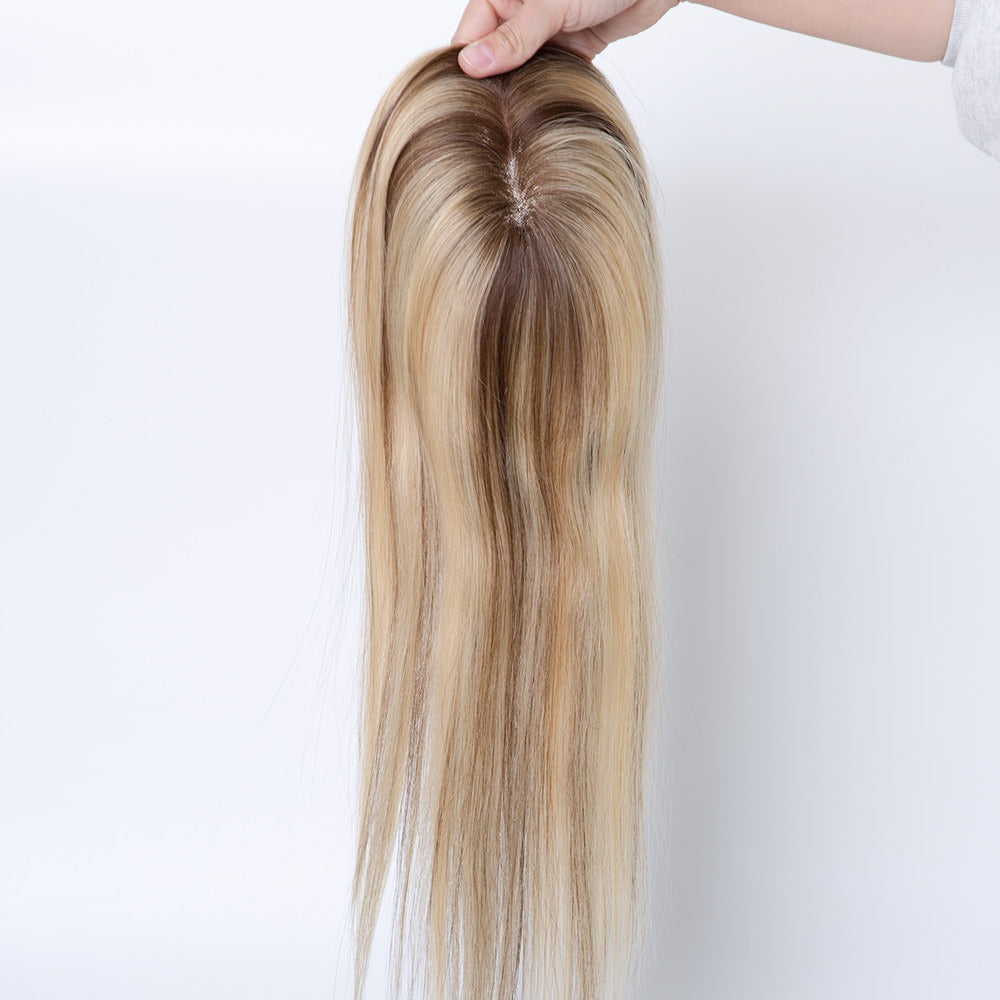 Mono base European human hair topper Color 22 with highlights #4