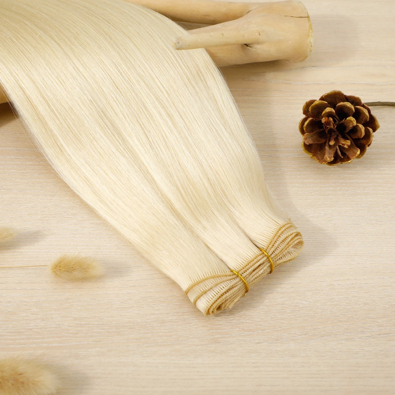 Weft Hair extensions color #60 Platinum Blonde