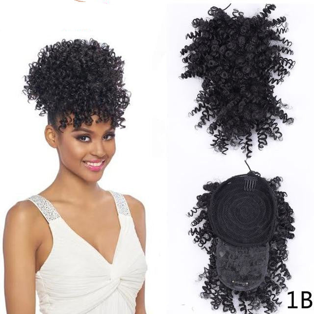 Clip in Afro Kinky Curly Ponytail With Bangs