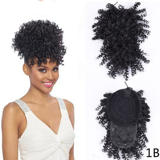 Clip in Afro Kinky Curly Ponytail With Bangs