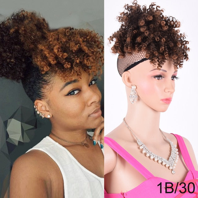Clip in Afro Kinky Curly Ponytail With Bangs