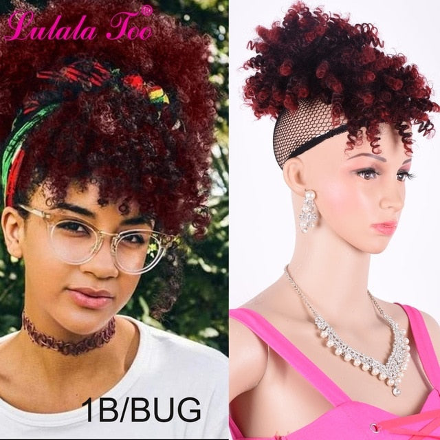 Clip in Afro Kinky Curly Ponytail With Bangs