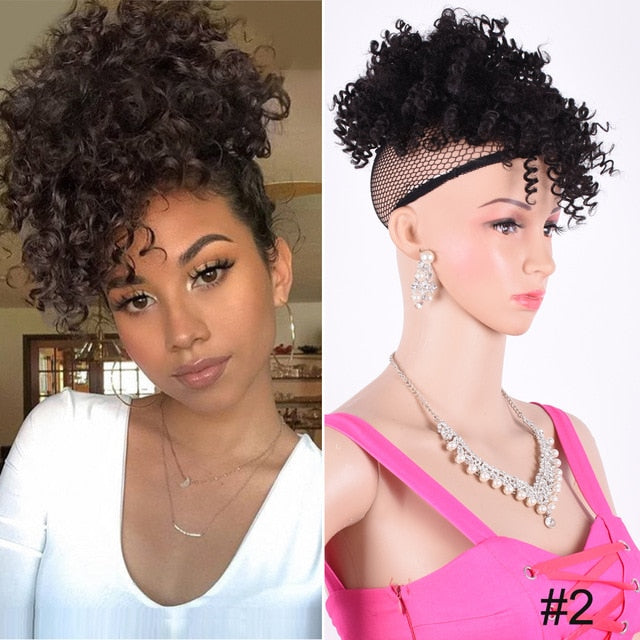Clip in Afro Kinky Curly Ponytail With Bangs