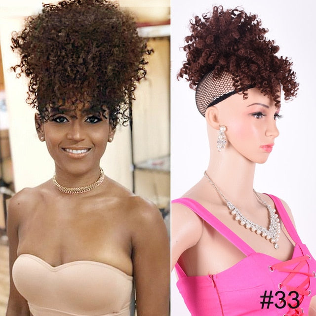 Clip in Afro Kinky Curly Ponytail With Bangs