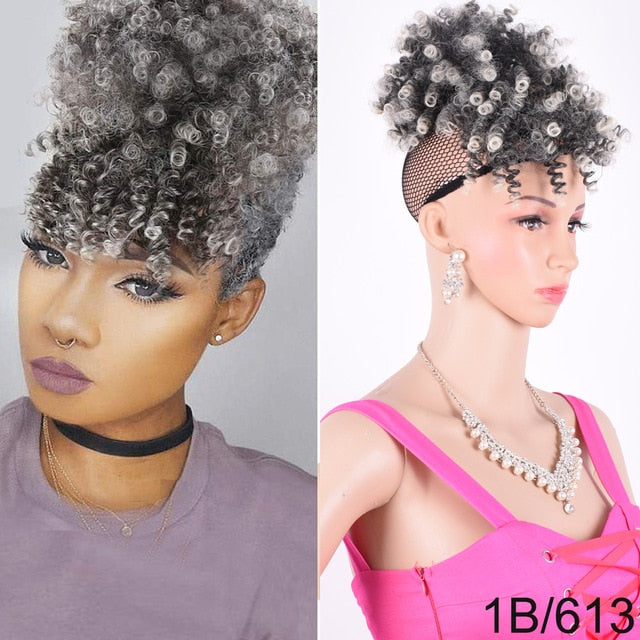 Clip in Afro Kinky Curly Ponytail With Bangs