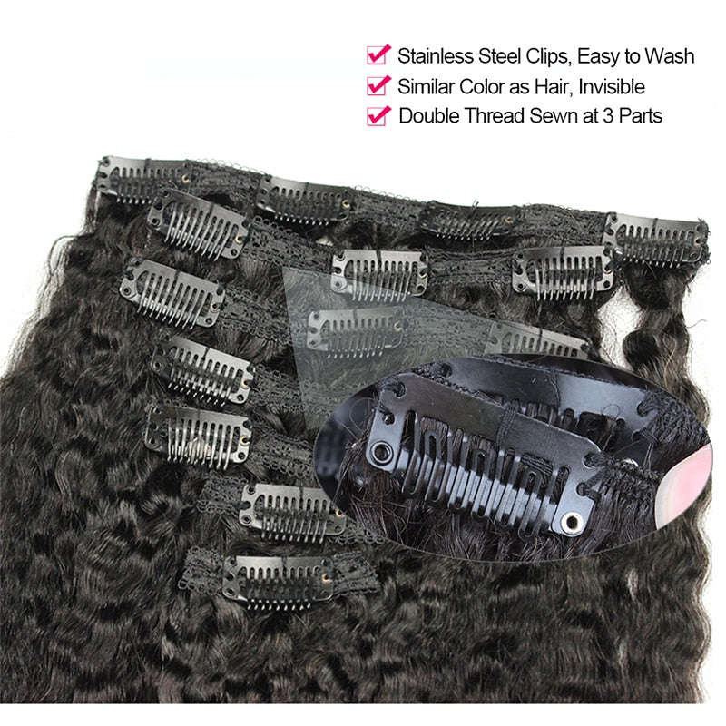 KINKY STRAIGHT BRAZILIAN CLIP IN HAIR EXTENSIONS - Demyhair