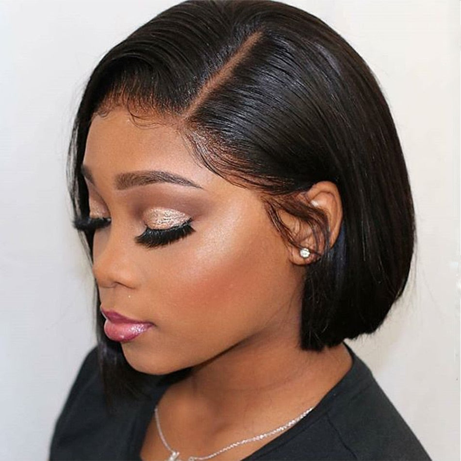 Short Human Hair Lace Frontal Wig N 180%