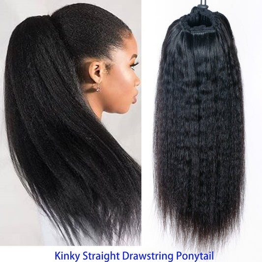 Ponytail Drawstring Human Hair Extensions-Kinky Straight