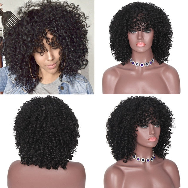 Kinky Curly Ombre Wig With Bangs
