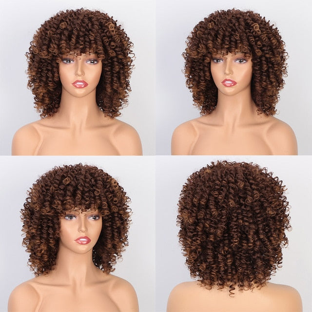 Kinky Curly Ombre Wig With Bangs