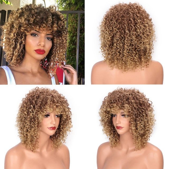 Kinky Curly Ombre Wig With Bangs