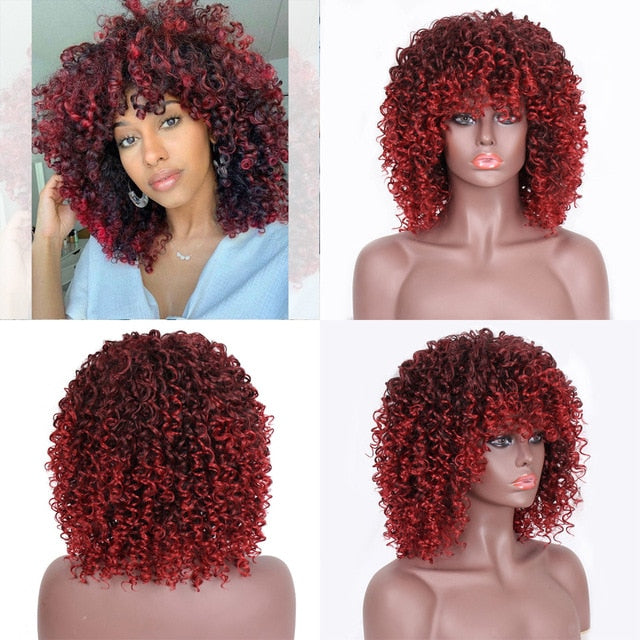 Kinky Curly Ombre Wig With Bangs