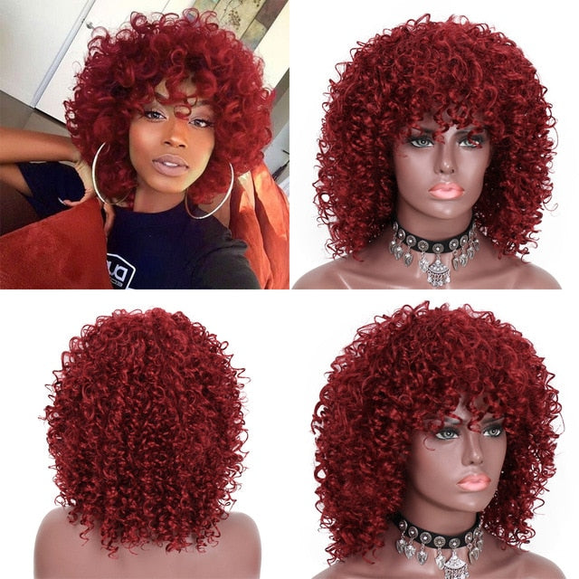 Kinky Curly Ombre Wig With Bangs