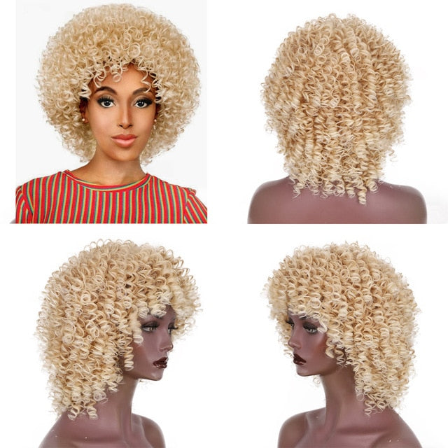 Kinky Curly Ombre Wig With Bangs