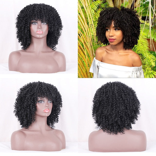 Kinky Curly Ombre Wig With Bangs