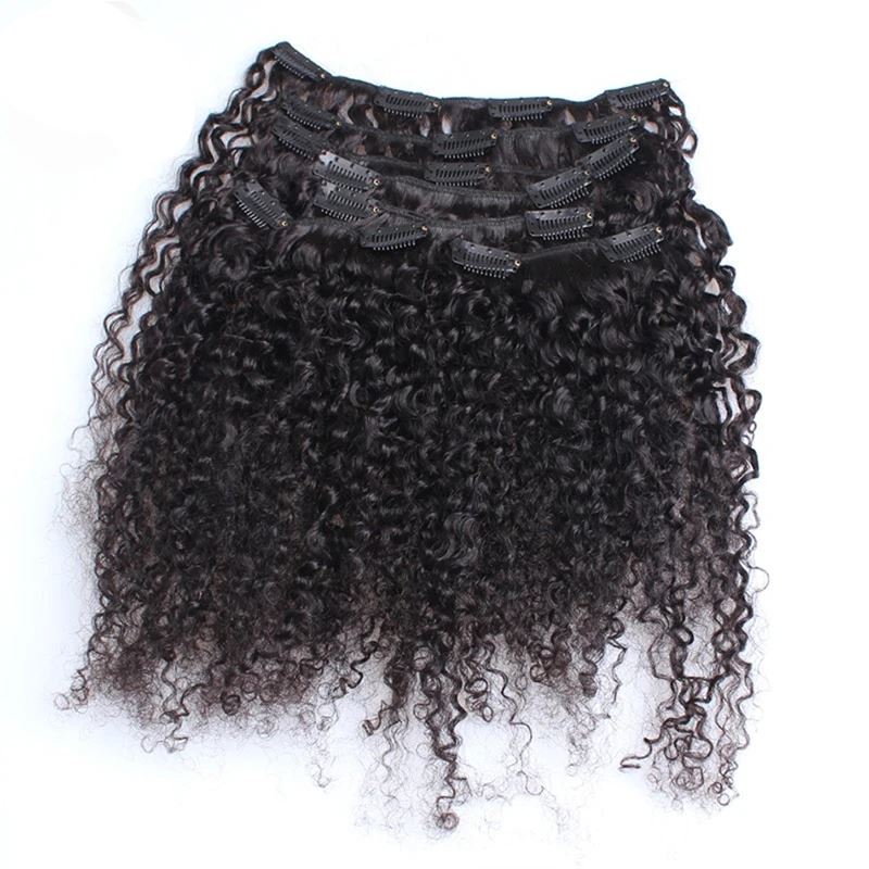 3B 3C Kinky Curly Hair Clip In Human Hair Extensions