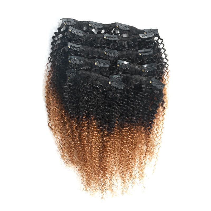 Clip In Extensions Human Hair Kinky Curly 1B/30 Ombre