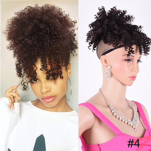 Clip in Afro Kinky Curly Ponytail With Bangs