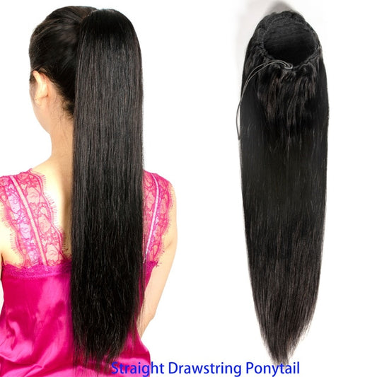 Straight Drawstring Ponytail Brazilian Remy Human Hair Extensions