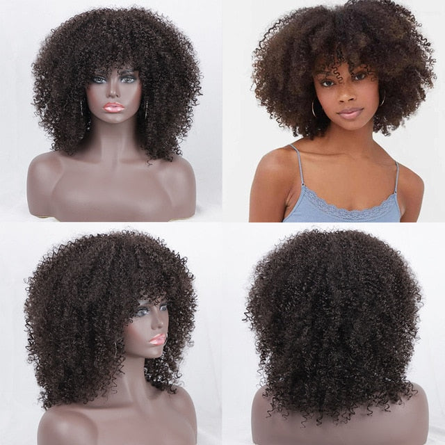 Kinky Curly Ombre Wig With Bangs
